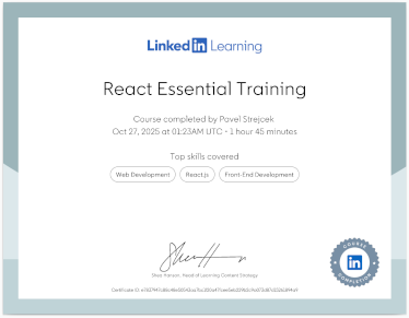 Certifikát React Certifikát React